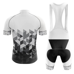 Ensemble de maillot de cyclisme pour hommes et femmes, blanc et noir, motif géométrique, vêtements de vélo à manches courtes avec short à bretelles rembourré - Product Image 2