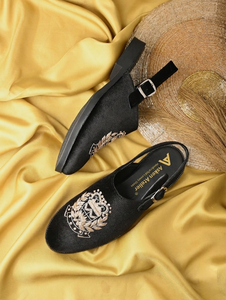 Mocassins à bride en velours noir brodé Asken Atelier pour homme – Chaussures décontractées à enfiler, confortables et toutes saisons - Product Image 1