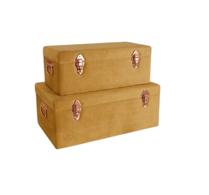 Cream Rectangular Storage Trunk <b>Box</b> With Fern Pattern Lidded Vintage Style Medium Capacity Table Top Home Organizer - Product Image 3