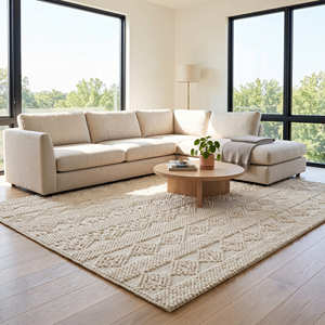Tapis de sol moderne en coton tissé à la main avec une texture linéaire pour salon, chambre et décoration intérieure scandinave - Product Image 3