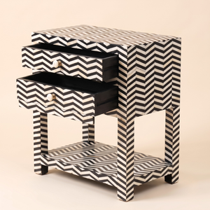 <b>Black</b> Floral Bone Inlay <b>Bedside</b> <b>Table</b> Handcrafted 2-Drawer Bedroom Nightstand Premium Indian <b>Wooden</b> Accent Cabinet For Home - Product Image 5