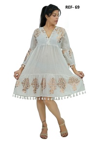 Vestido Midi de Algodón con Estampado Foil y Cuello en V - Fabricante - Product Image 3