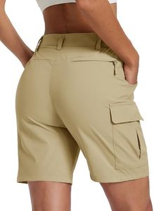 Women's High Waist Cargo Shorts Solid Olive Green Quick Dry Polyester Casual Pants With Pockets Button Fly Regular Fit Shorts - Product Image 2
