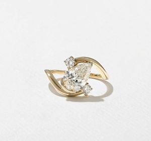 Bague en or massif 18 carats certifiée IGI avec diamant de laboratoire 2 carats en forme de poire, bague ouverte, bague de fiançailles, bijou délicat et élégant, cadeau - Product Image 1