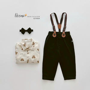 Conjunto de Ropa para Niños a la Moda, Camisas y Pantalones Holgados con Tirantes y Corbata de Moño, Traje de Caballero para Niños para Bodas, Cumpleaños, Ropa para Niños Pequeños - Product Image 3