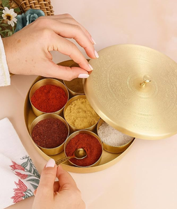 Brass Spice <b>Box</b> Elegant Brass Masala <b>Box</b> Featuring Brass Spice <b>Box</b> With Lid And Container Spoon - Product Image 3
