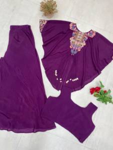 Olive Green Ethnic <b>Shawl</b> Collar Top and Palazzo Pants Set Floral <b>Embroidered</b> Wrinkle Free Women Outfit - Product Image 5