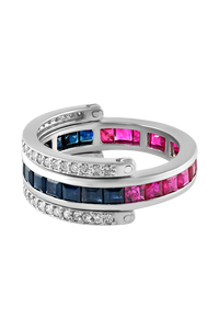 แหวนเพชรและทับทิมไพลินสีน้ำเงินในตัวเรือนเงินสเตอร์ลิง D292.5 รุ่น KLSR-10282 - Product Image 3