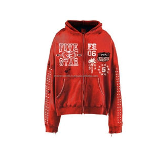 Conjunto de Sudadera con capucha recortada personalizada para hombre con parches bordados lavados con piedra de rizo francés Sudadera con capucha serigrafiada - Product Image 6