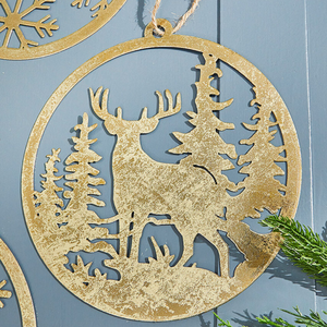 Wholesale Custom Round Xmas <b>Tree</b> Hanging Decoration Metal Ornaments Christmas Pendant Glitter Gold Laser Cut Baubles - Product Image 2