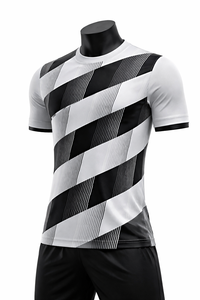 Camiseta de Fútbol para Hombre, Rayas Blancas y Negras, Manga Corta, Cuello Redondo, Absorbe la Humedad, Ajustada, Poliéster, Nombre y Número Personalizables, Deporte Personalizado - Product Image 3