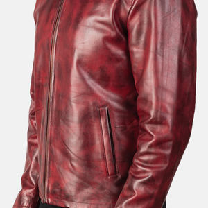 Men's Genuine Leather Vintage Distressed Burgundy Biker <b>Jacket</b> Stand Collar <b>Zip</b> <b>Up</b> Casual Motorcycle <b>Jacket</b> Premium Custom OEM - Product Image 6