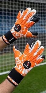 White And Orange Football Goalkeeper Gloves With Black Wrist <b>Strap</b> Pu Leather Non Slip Finger Protection Unisex - Product Image 5