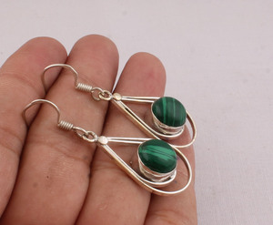 Wholesale 925 Sterling Silver Malachite <b>Earrings</b> Natural <b>Green</b> Gemstone Drop <b>Earring</b> for Women Artisan Handmade Jewelry Supplier - Product Image 2