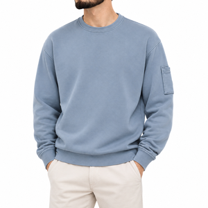 Unisex Regular Fit Dusty Blue <b>Crewneck</b> Sweatshirt 100% Cotton Heavyweight Eco-Friendly Quick Dry Drop Shoulder Utility Sleeve - Product Image 1