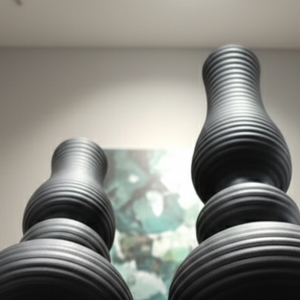 Ensemble de 2 vases à fleurs noirs mats, texturés horizontalement, style totem, vases en porcelaine modernes et hauts, décoration de table pour la maison - Product Image 6