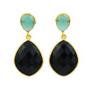 Boucles d'oreilles de luxe pour femmes bijoux de mode Aqua calcédoine et Onyx noir Simple boucle d'oreille en gros en vrac - Product Image 2