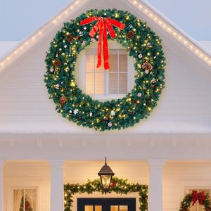 Ghirlanda Natalizia di Lusso Pre-Illuminata da 72 Pollici con 300 Luci Bianco Caldo e 1200 Punte in PVC per Decorazioni Interne e Ornamenti Fai-da-Te - Product Image 6