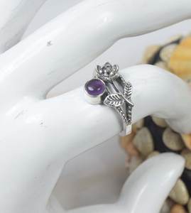 Bague en améthyste naturelle lisse et ronde, argent sterling 925, bague tendance pour femme, bijoux pour soirée, bague en améthyste faite à la main - Product Image 5