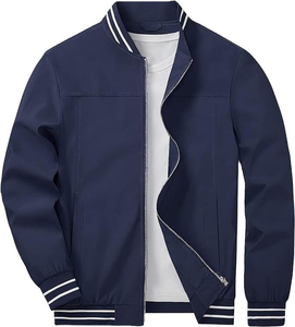 OEM Custom <b>Men's</b> Canvas Bomber <b>Jacket</b> Fall Lightweight Casual Stand Collar Windbreaker with Full Zip Coats - Product Image 1