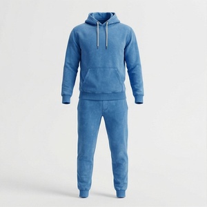 Ensemble de survêtement bleu à capuche pour homme – Sweat-shirt et pantalon longs de couleur unie, en coton respirant, idéal pour l'automne - Product Image 1