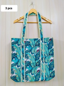 Sac fourre-tout matelassé en coton imprimé à la main indien, motif floral vintage écologique, pour usage quotidien, lavable, pour les courses - Product Image 3