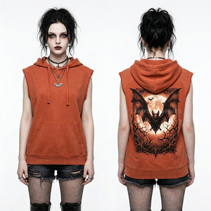 Sudadera sin mangas personalizada para mujer, lavado ácido naranja, con gráfico de calavera con cuernos, estilo chaleco, ropa urbana de fábrica - Product Image 3