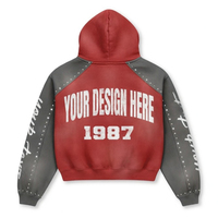 Sweat à capuche zippé rouge personnalisé pour l'hiver, manches contrastées, imprimé texte, tissu polaire 100% coton de qualité supérieure, streetwear oversize unisexe