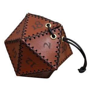 Bolsa Redonda de Cuero Marrón Hecha a Mano para Guardar Dados y Taza, para Juegos de Rol - Product Image 1