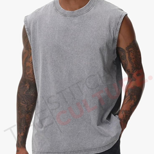 Débardeur Homme Oversize en Molleton Bouclette à Bords Bruts Personnalisé – Gilet Sport Fitness Sans Manches Coupe Boxy Courte Style Streetwear - Product Image 2