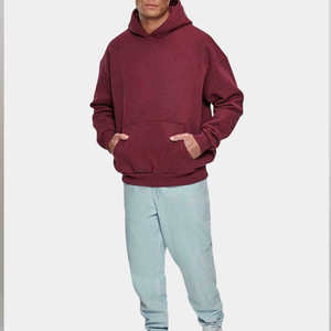 Mens Burgundy Pullover <b>Hoodie</b> <b>Plain</b> Fleece Hooded Sweatshirt Casual Long Sleeve Kangaroo Pocket Oversized Streetwear - Product Image 3