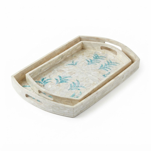 Bandeja redonda con incrustaciones de nácar, diseño de mimbre y mosaico de conchas, para servir, como centro de mesa para mesa de café, bandeja decorativa para hotel - Product Image 2