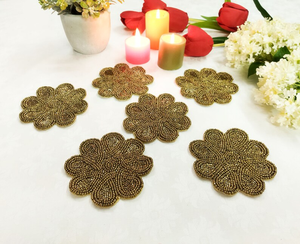 Handmade Gold Beaded Eco-Friendly Luxury Coasters-Customizable Color Set of 6 by Whimsy Art Craft - Product Image 5