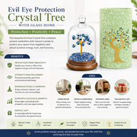 Arbre en cristal œil porte-bonheur sous cloche en verre avec coffret cadeau haut de gamme – Feng Shui, protection, porte-bonheur, décoration intérieure