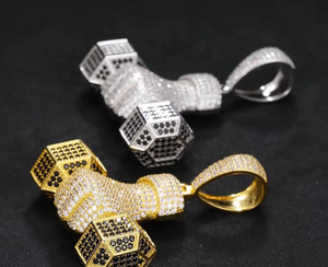 VVS Moissanite Diamond <b>Dumbbell</b> Pendant 925 Sterling Silver Hip Hop Necklace & Other Diamond Jewelry Gift for him - Product Image 2