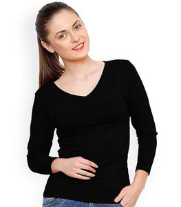 Camiseta informal para mujer, cuello en V, manga larga, cómoda, a la moda, para invierno y verano, ropa femenina de calidad económica. - Product Image 1