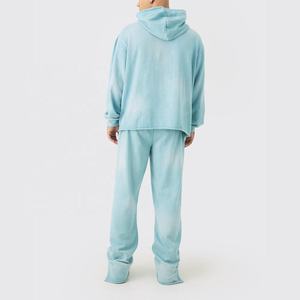 Survêtement unisexe ample 2-en-1 en coton 100% uni, style vintage, délavé à l'acide, effet usé et décoloré par le soleil, avec sweat à capuche - Product Image 2