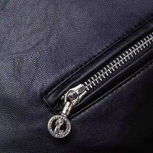 Men's <b>Slim</b> <b>Fit</b> PU Leather Moto Bomber <b>Jacket</b> Stand Collar Zipper Closure Solid Color Windproof Quick Dry Winter Wear Polyester - Product Image 5