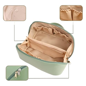 High Quality Women's Leather Cosmetic Pouch Waterproof Travel <b>Makeup</b> Organizer with Zipper Closure Colorful Toiletries Bags - Product Image 3