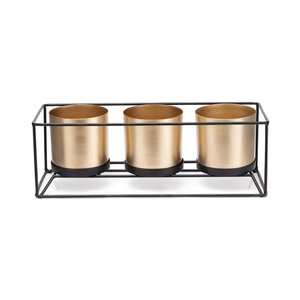 Superior Best Quality Latest Flower Pot Artificial Flower Planter In Three Pot Black Stand Gold Pot Finished <b>Rack</b> Holder Decors - Product Image 2