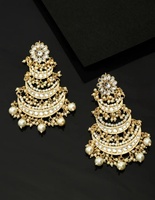 Boucles d'oreilles ethniques indiennes traditionnelles Kundan Chandbali, motif floral, plaqué or, multicouches, perles, pour mariée, mariage, style chandelier
