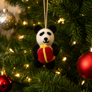 Felt Panda Animal Christmas Decoration Cartoon Handicraft Gift Holding <b>Red</b> Present - Product Image 1