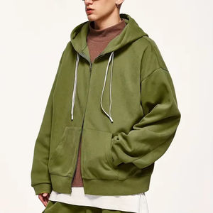 Sweat à capuche unisexe surdimensionné à fermeture éclair intégrale, style streetwear, avec logo personnalisé du fabricant, fermeture éclair bidirectionnelle, épaules tombantes, effet vieilli et délavé à l'acide - Product Image 2