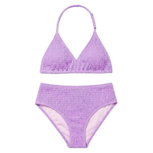 Ensemble de bikini texturé bleu clair pour femmes, maillot de bain deux pièces à taille haute, tricoté extensible, couleur unie, tenue de plage - Product Image 5