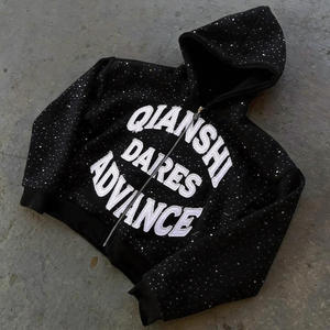 Sudadera con Capucha de Hip Hop con Pedrería, Oversize, Bordado Desgastado, de Gran Gramaje - Product Image 3