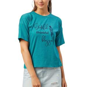 Camiseta Gráfica Transpirable Ecológica Inspiradora para Mujer, Camiseta de Algodón Estampada con Frases de Agradecimiento y Bendición, Informal, de Manga Corta - Product Image 2