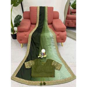 ชุดส่าหรีสำหรับปาร์ตี้ตอนเย็นแสนสวยพร้อมด้ายและงานลูกไม้ตามลำดับ - Product Image 3