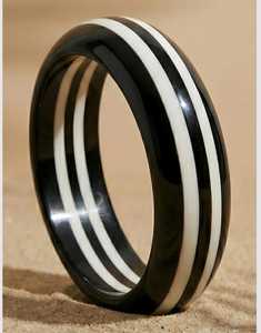 MN Exports Classic Acrylic <b>Resin</b> Bangle Bracelet Black with White Stripes Unisex Fashion Islamic Gift Jewelry - Product Image 5