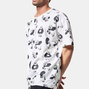 T-shirt à manches courtes surdimensionné pour homme, col rond, imprimé panda cartoon, jersey de coton décontracté, respirant, coupe régulière, longueur normale - Product Image 3