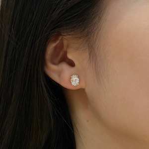 Pendientes de Diamantes Ovalados Cultivados en Laboratorio, Color DEF, Claridad VS VVS, Oro Puro de 14K, Regalo de Aniversario para Mujer, Uso Diario - Product Image 3